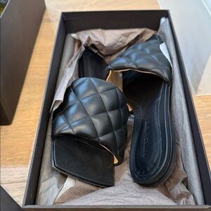 Black Quilted Slide Sandals